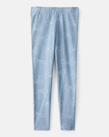 Kid Cotton Bow Stretch Leggings - Blue, 