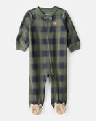 Baby Boy Bear Plaid Print Loose Fit Long-Sleeve Sleep & Play Pajamas - Green, image 1 of 4 slides