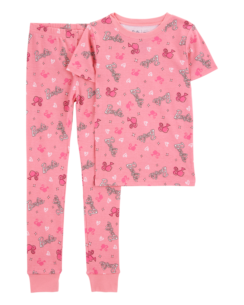 Kid Barbie Snug Fit Cotton 2-Piece Pajamas - Pink, image 1 of 3 slides