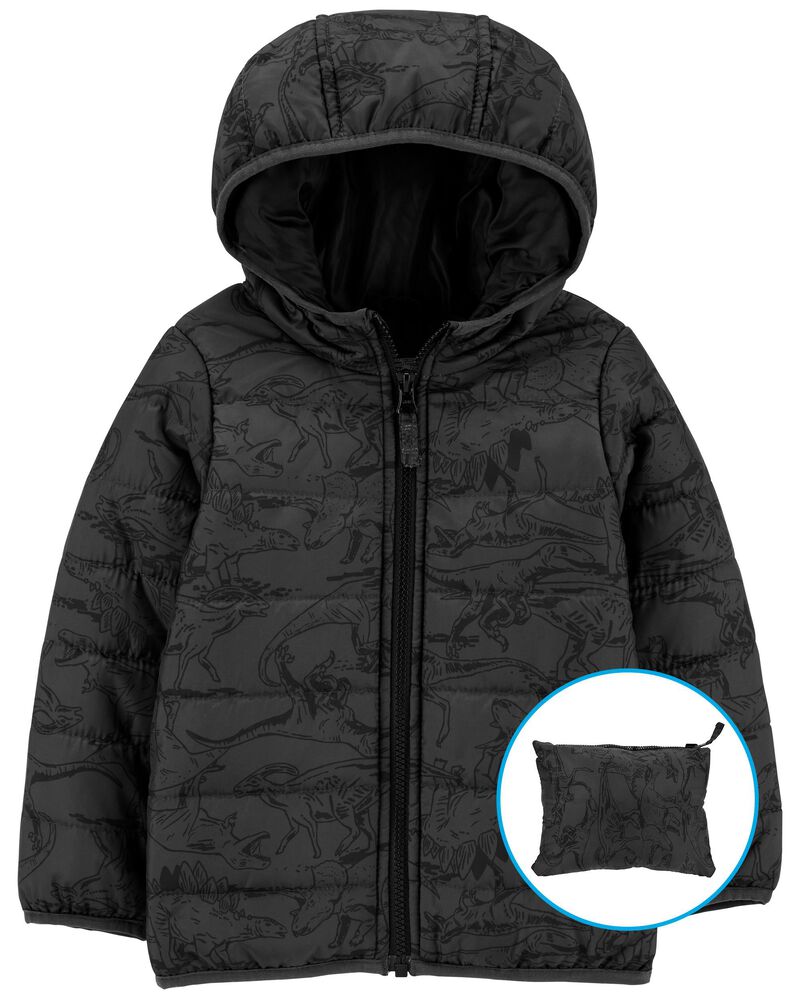 Toddler Dinosaur Packable Puffer Jacket, image 1 of 5 slides