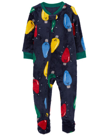 Toddler 1-Piece Christmas Lights Fleece Footie Pajamas, 