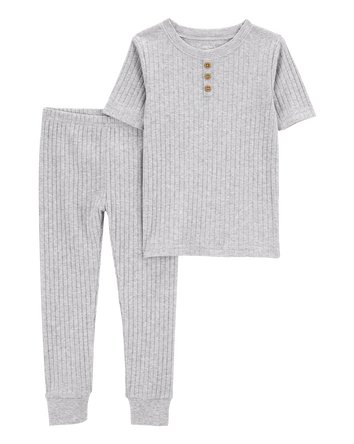 Toddler Solid Ribbed Cotton Blend 2-Piece Pajamas - Grey, 