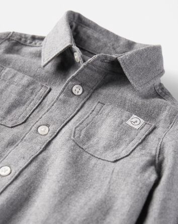 Baby Organic Cotton Herringbone Button-Front Shirt, 