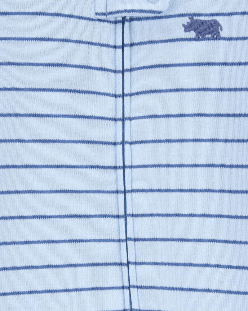 Baby Boy Rhino Striped 2-Way Zip Cotton Sleep & Play Pajamas - Blue, image 2 of 4 slides