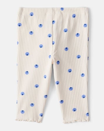 Baby Girl Blueberry Print Cotton Pull-On Pants - Ivory, 
