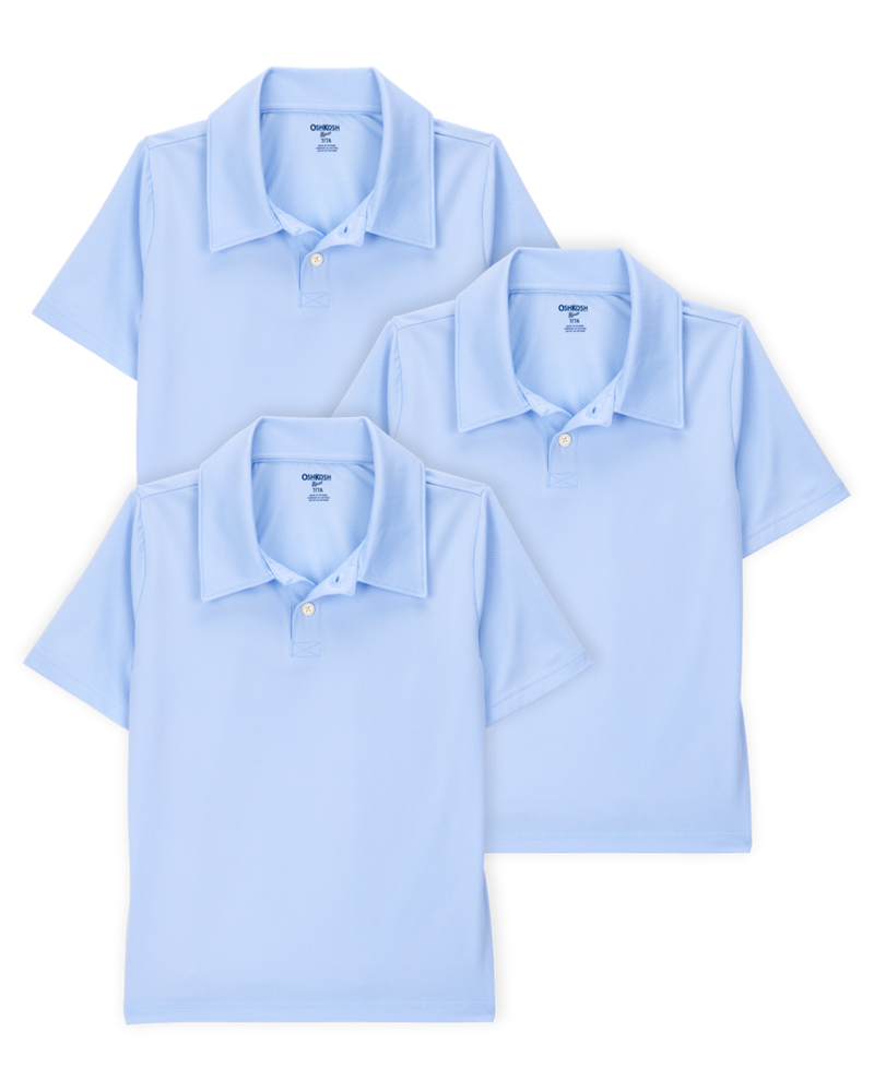 Kid 3-Pack Active Uniform Polo Shirts in Moisture Wicking BeCool™ Fabric - Blue, image 1 of 3 slides