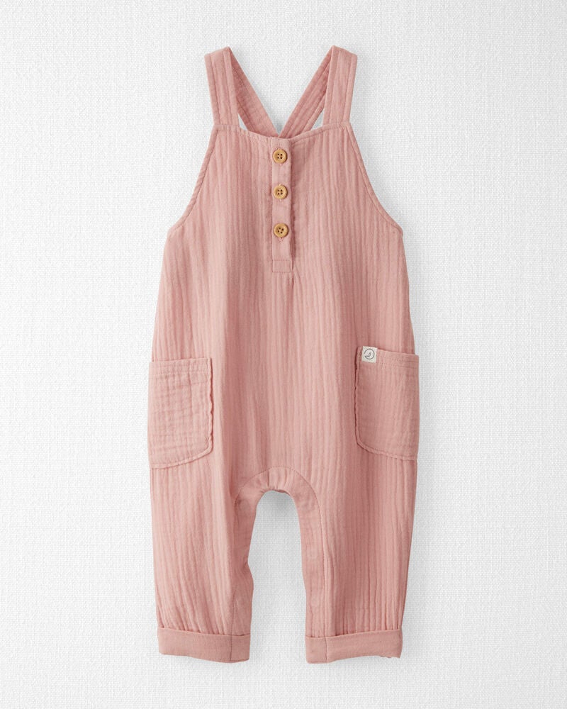 Baby Organic Cotton Gauze Overalls in Pink, image 1 of 5 slides