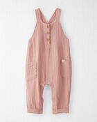 Baby Organic Cotton Gauze Overalls in Pink, image 1 of 5 slides