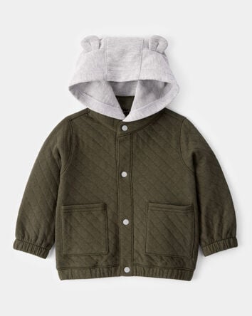 Baby Quilted Snap-Up Hoodie - Olive, 