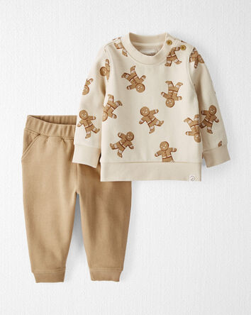 Baby Organic Cotton Holiday Gingerbread Cookies Fleece Set, 