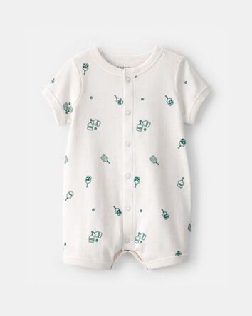Baby Pickleball Short-Sleeve Romper - White, 