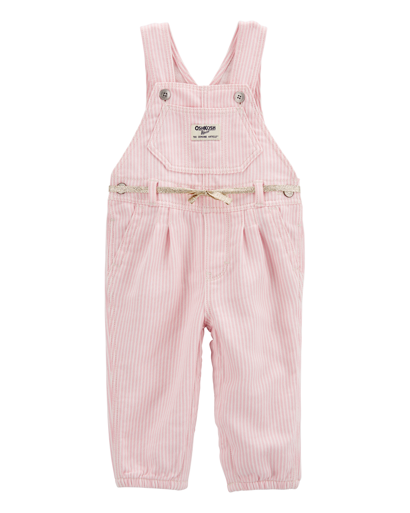 Baby Knit Denim Hickory Stripe Overalls - Pink, image 1 of 4 slides