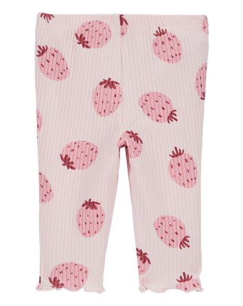 Baby Strawberry Pull-On Ribbed Pants, 