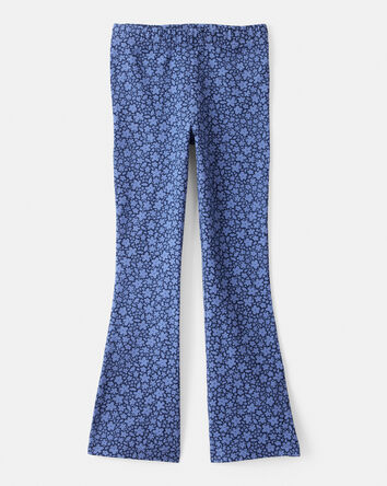 Girls Cotton Floral Stretch Flare Leggings - Purple, 