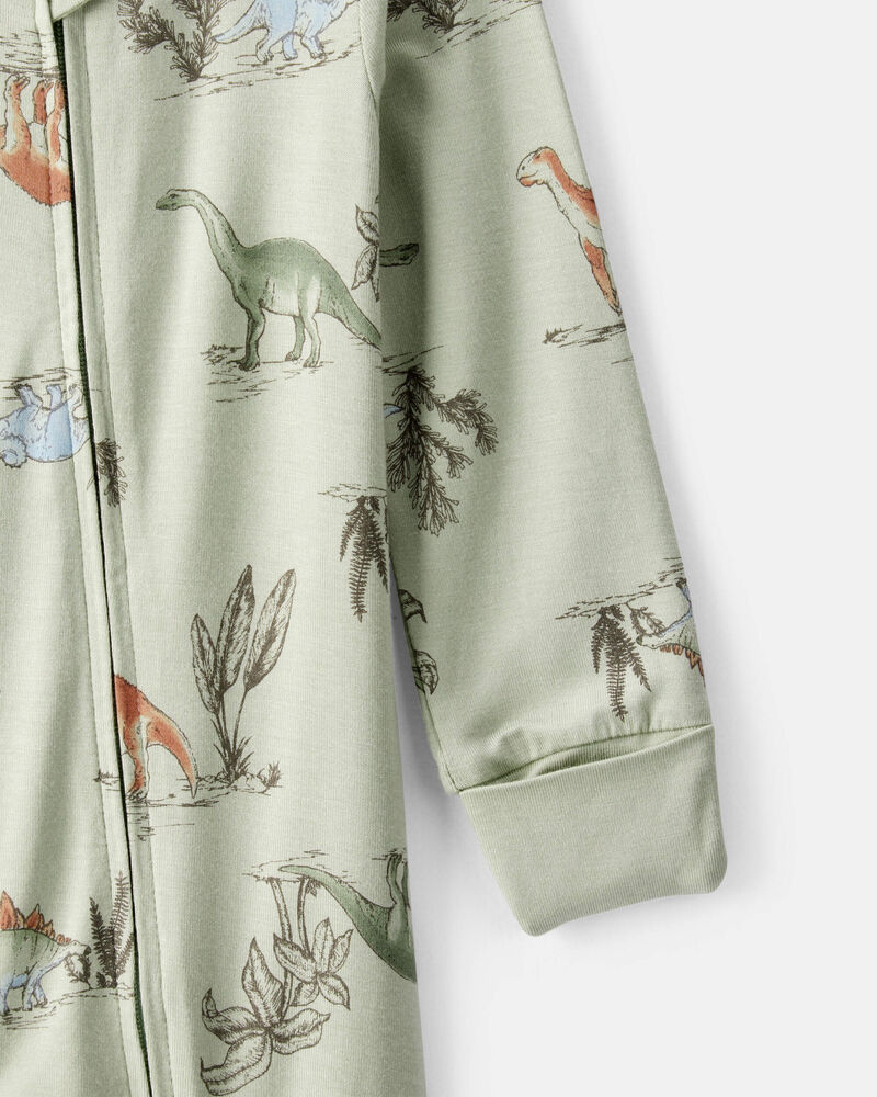 Baby Boy Dinosaur Print PurelySoft Long-Sleeve Sleep & Play - Green, image 3 of 8 slides