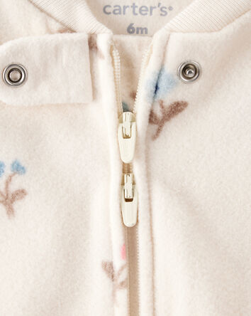 Baby Girl Floral Print Loose Fit Long-Sleeve 2-Way Zip Sleep & Play - Cream, 