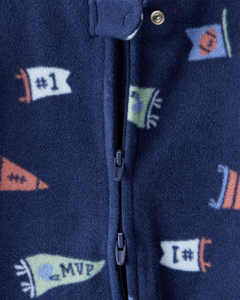 Baby Boy Sports Print Loose Fit Long-Sleeve Sleep & Play - Navy Blue, image 2 of 4 slides