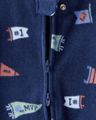 Baby Boy Sports Print Loose Fit Long-Sleeve Sleep & Play - Navy Blue, image 2 of 4 slides