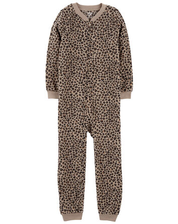 Kid 1-Piece Cheetah Print Fleece Footless Pajamas
, 