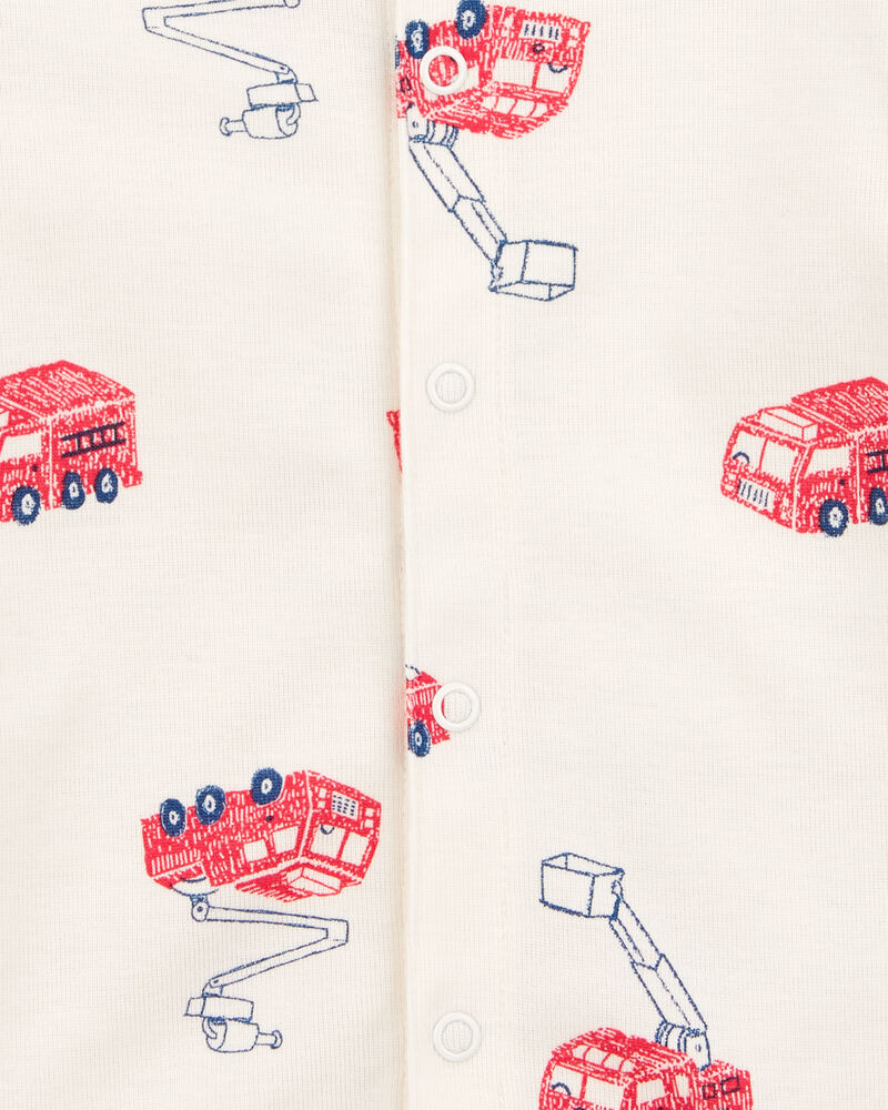 Baby Boy Fire Truck Short-Sleeve Romper - Cream, image 2 of 3 slides