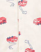 Baby Boy Fire Truck Short-Sleeve Romper - Cream, image 2 of 3 slides