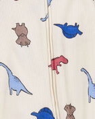 Baby Boy Dinosaur 2-Way Zip Waffle Knit Sleep & Play Pajamas, image 2 of 3 slides