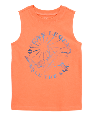 Kid Shark Surf Slogan Tank - Orange, 