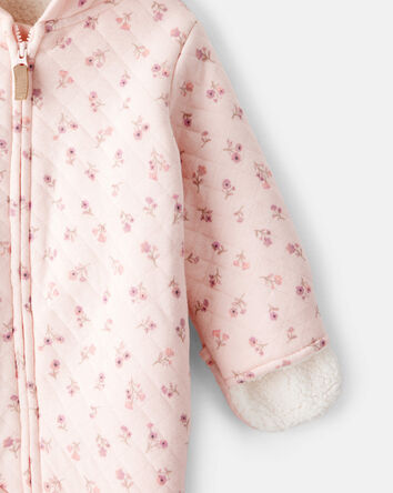 Baby Girl Floral Long-Sleeve Hooded Jumpsuit - Pink, 
