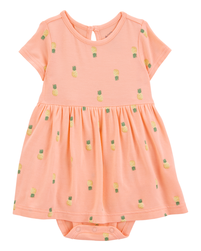 Baby Girl Pineapple Print PurelySoft Bodysuit Dress - Coral, image 1 of 5 slides