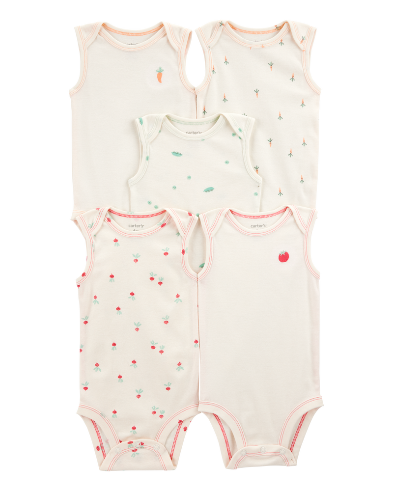 Baby 5-Pack Vegetables Sleeveless Bodysuits - Ivory, image 1 of 7 slides