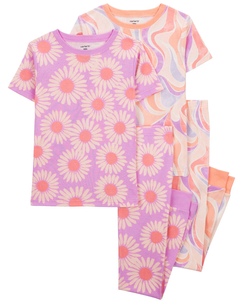 Kid 4-Piece Daisy 100% Snug Fit Cotton Pajamas, image 1 of 4 slides