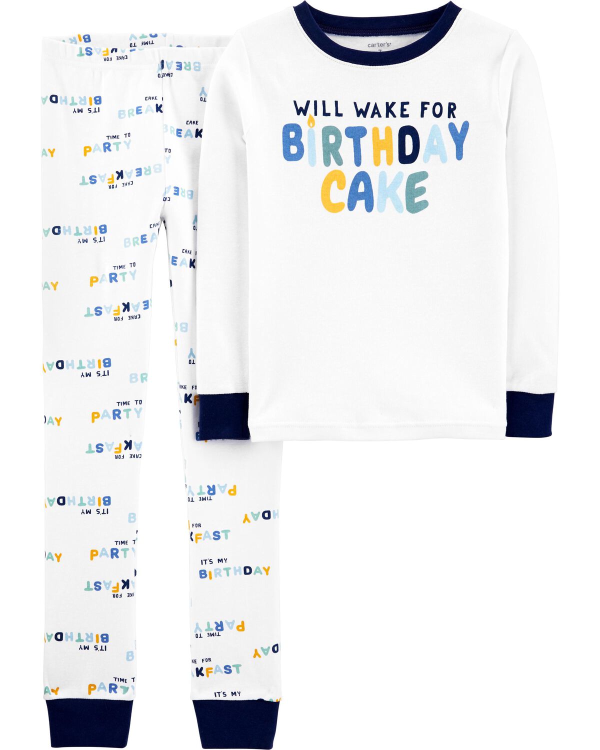 White/Navy Kid 2Piece Birthday Cake Snug Fit Cotton Pajamas