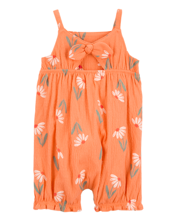 Baby Girl Floral Tank Romper - Orange, 
