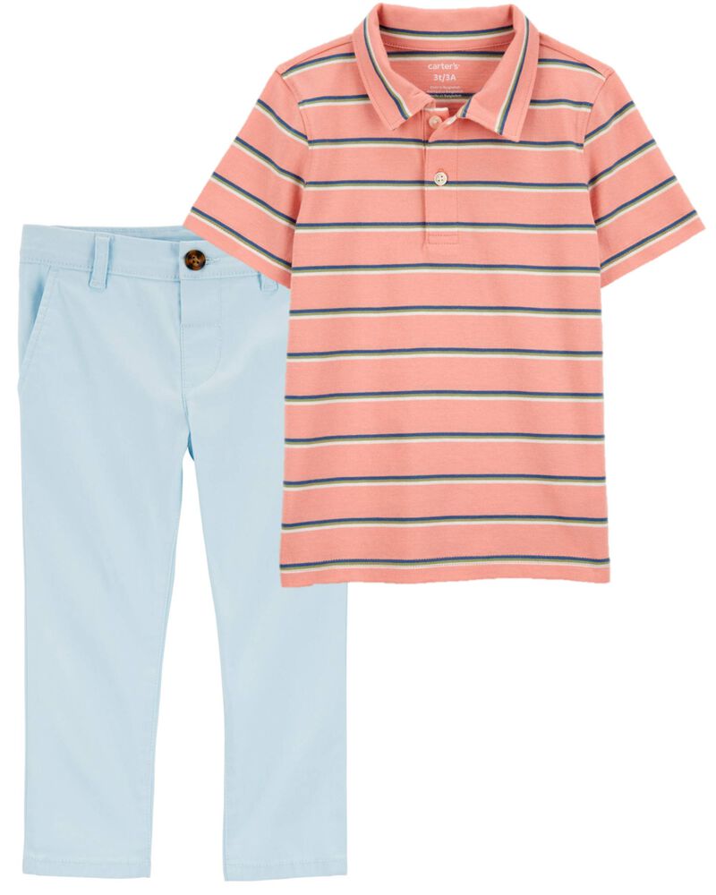 Toddler 2-Piece Striped Jersey Polo & Flat-Front Pants Set, image 1 of 1 slides