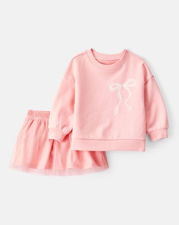 Baby Girl Bow French Terry Long-Sleeve Top & Skirt Set - Pink, 