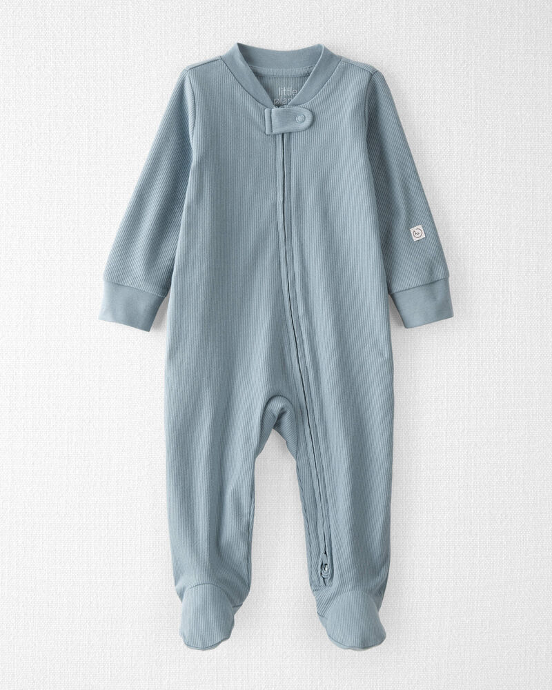 Baby Organic Cotton Sleep & Play Pajamas in Blue, image 1 of 5 slides