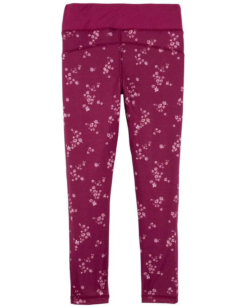 Kid Floral Print Active Leggings In BeCool™ Fabric, image 2 of 4 slides