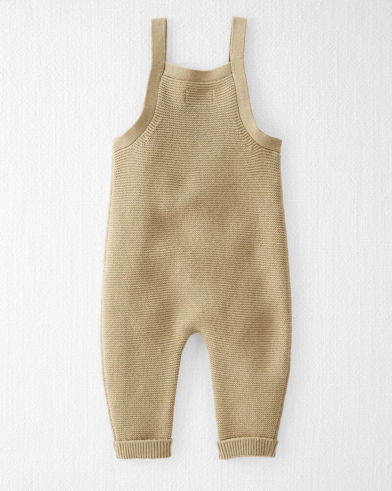 Baby Organic Cotton Sweater Knit Overalls in Khaki, image 2 of 5 slides