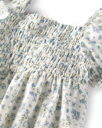 Baby Girl Smocked Romper Made with Organic Cotton in Spring Bloom, 
