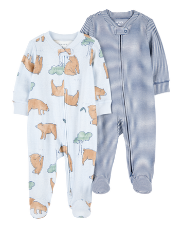 Baby 2-Pack 2-Way Zip Cotton Sleep & Play Pajamas, 