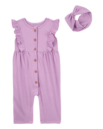 Baby 2-Piece Jumpsuit & Headwrap Set, 
