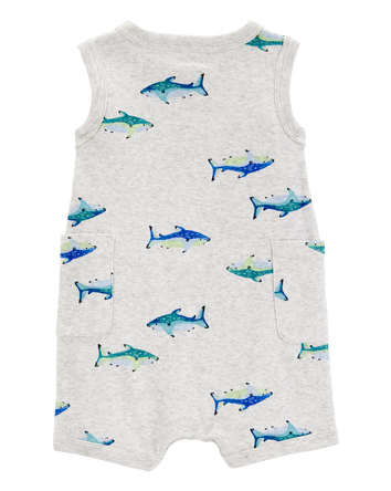 Baby Boy Fish Cotton Blend Romper - Grey, 