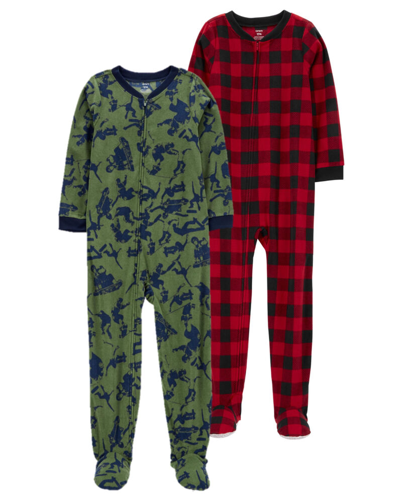 Kid 2-Pack 1-Piece Fleece Footie Pajamas, image 1 of 3 slides