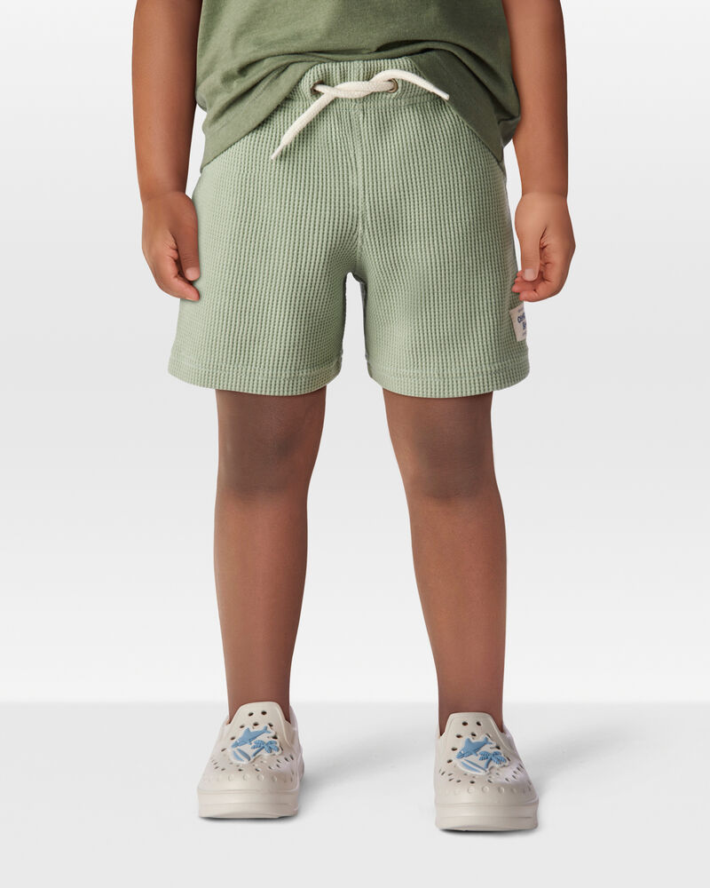 Toddler 2-Piece Waffle Knit Hooded Pullover & Drawsting Shorts Set - Green, image 8 of 9 slides