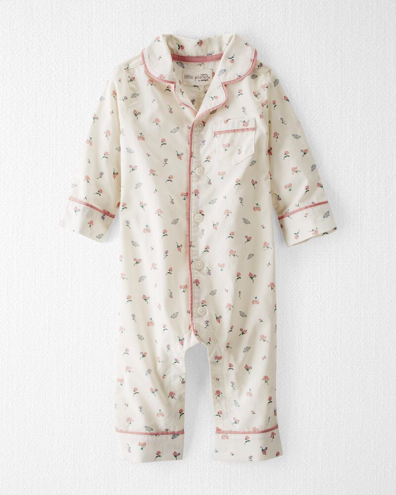 Baby Floral Print Organic Cotton Coat Style Sleep & Play Pajamas, image 1 of 4 slides