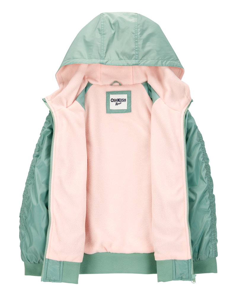 Girls Fleece-Lined Midweight Bomber Jacket - Green, image 2 of 3 slides
