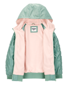 Girls Fleece-Lined Midweight Bomber Jacket - Green, image 2 of 3 slides