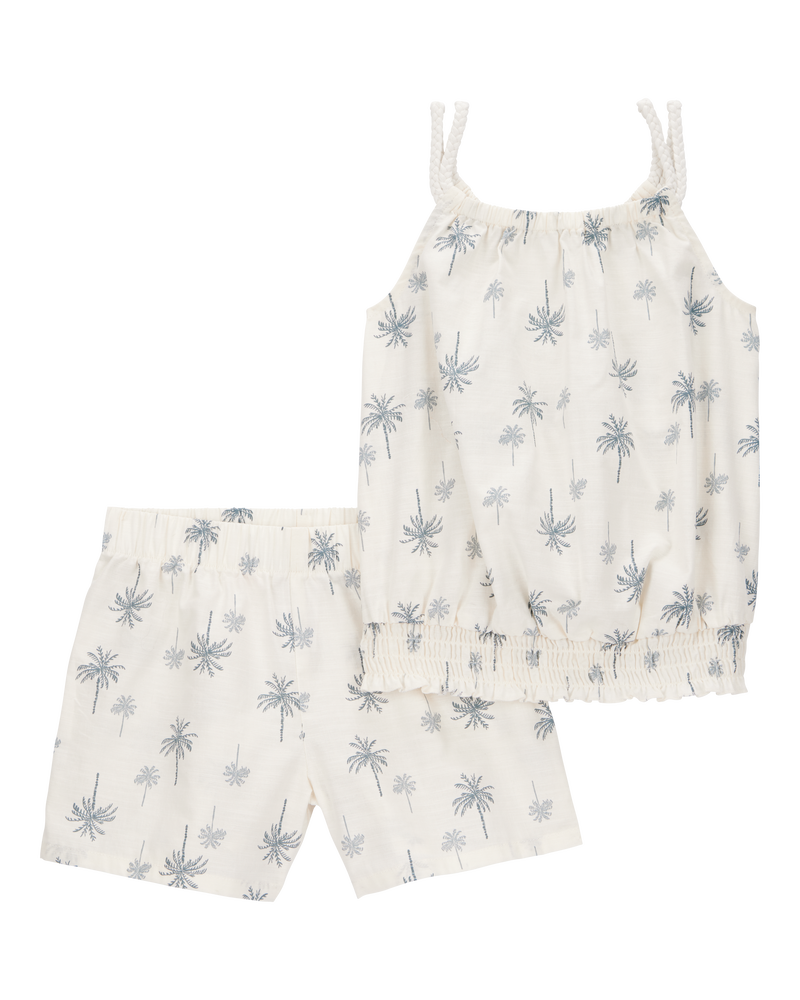 Kid 2-Piece Palm Tree Floral Short Set - Ivory, image 1 of 3 slides