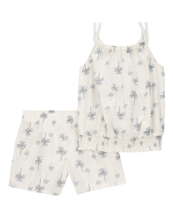 Kid 2-Piece Palm Tree Floral Short Set - Ivory, 