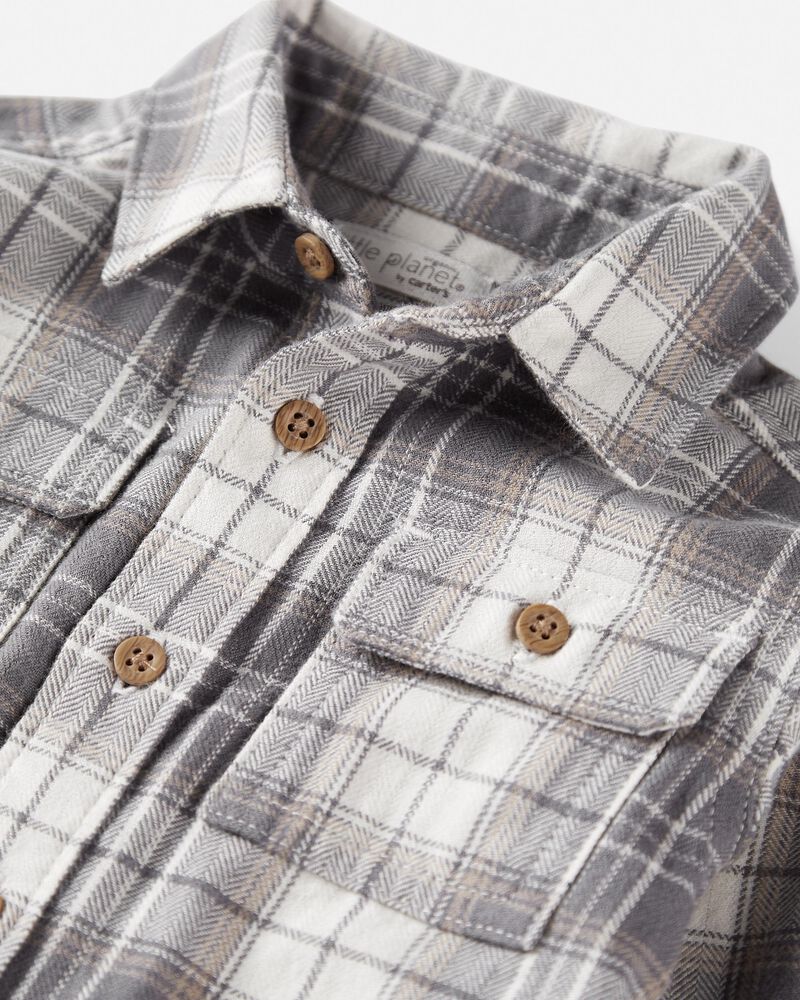 Baby Organic Cotton Herringbone Button-Front Shirt in Plaid, image 2 of 4 slides